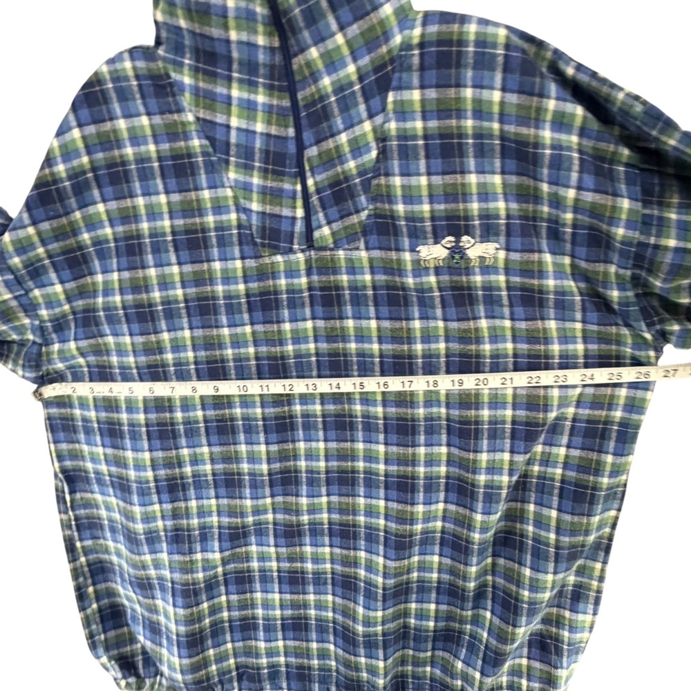 Vtg Gotkeys Unlimited Plaid Flannel Pullover Unisex OS Blue 1/4 Zip Cottage - Picture 5 of 12